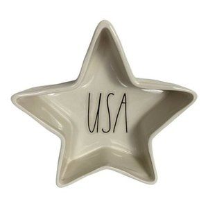 RAE DUNN “USA" White W/ Black Letters Star Dish Bowl Fourth Of July NEW